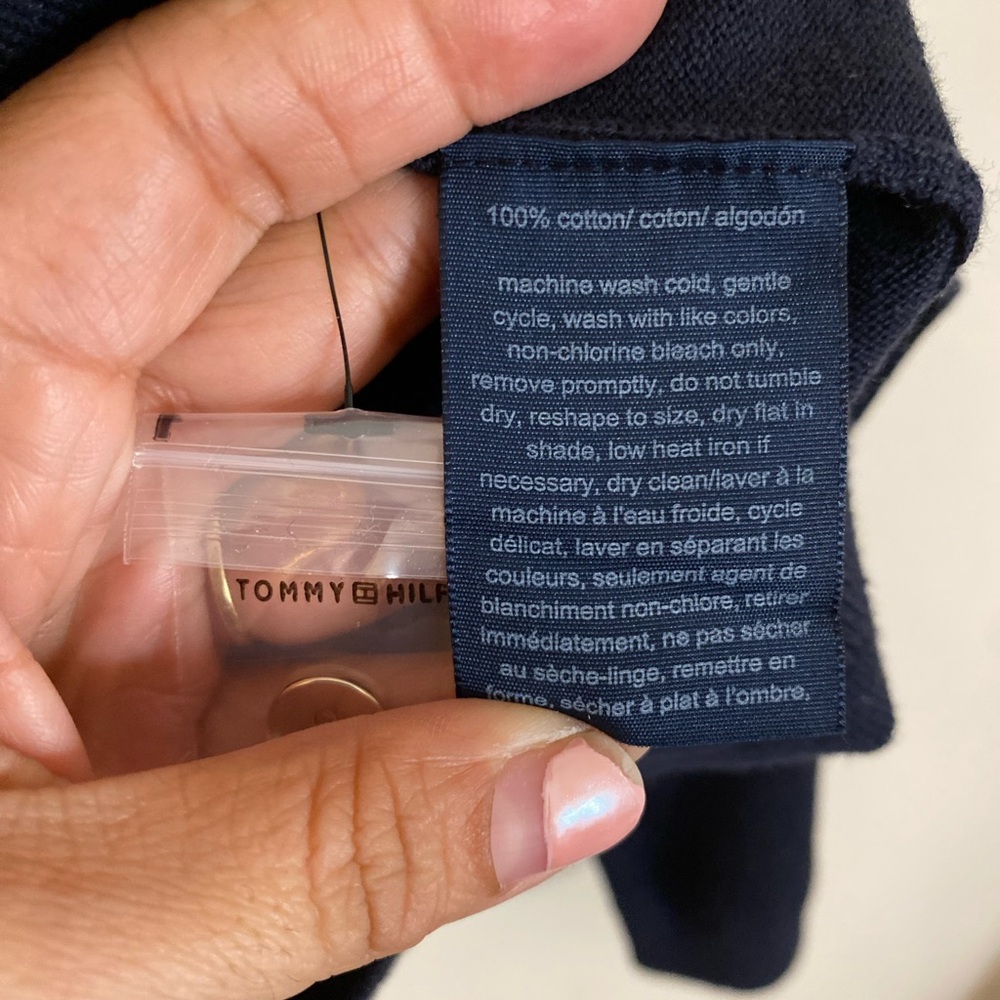 Tommy Hilfiger cotton Navy Crewneck Button Cardigan - Picture 4 of 5
